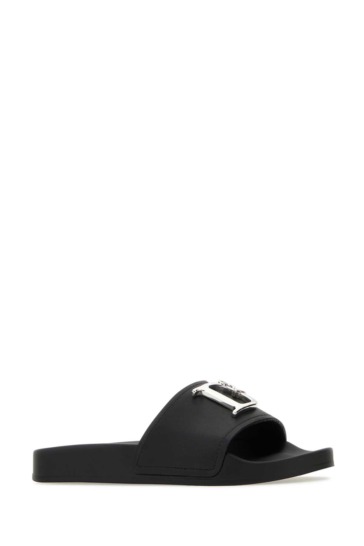 Shop Dsquared2 Black Leather D2 Statement Slippers