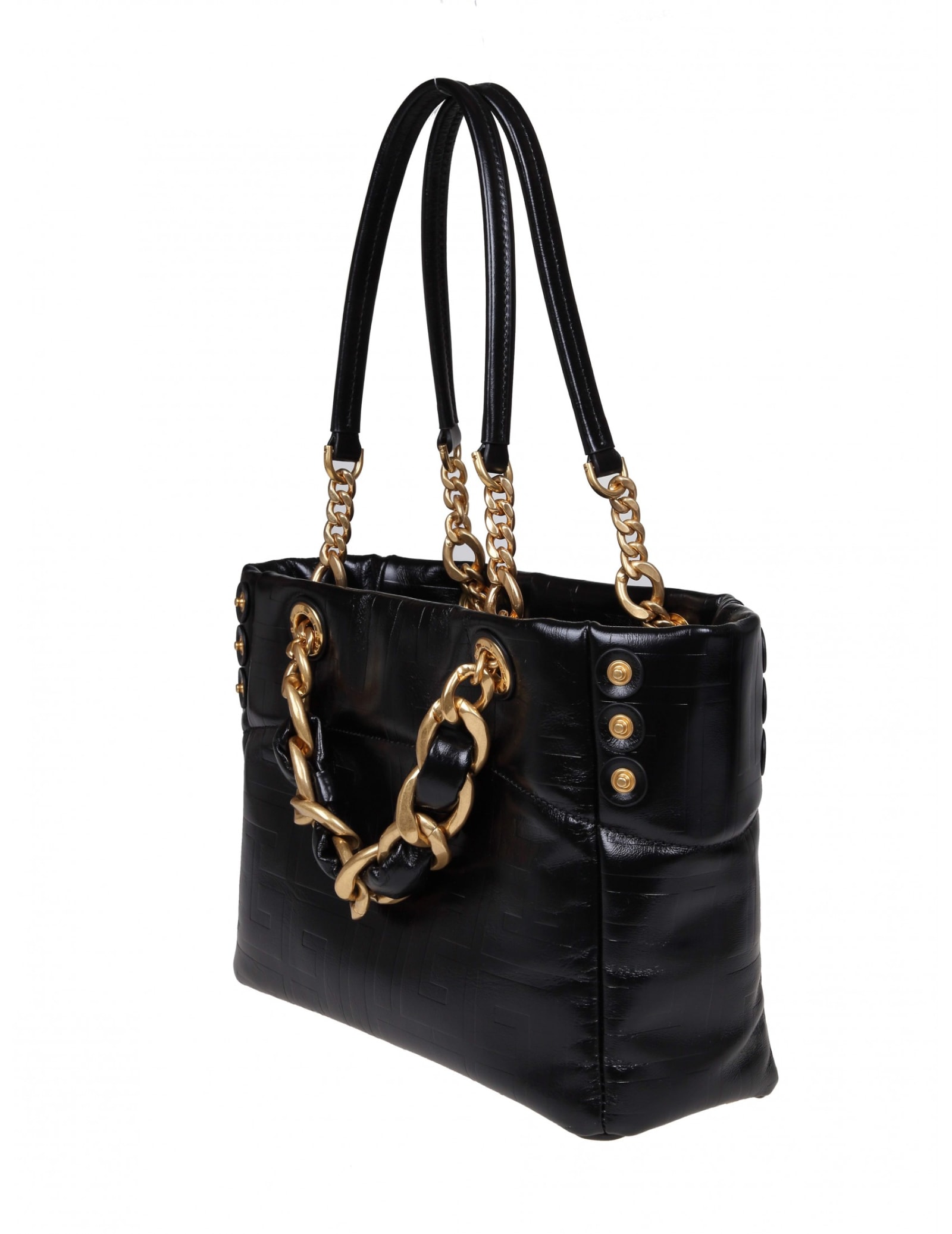 Shop Balmain 1945 Shopper Bag In Soft Leather With Embossed Monogramm In Noir