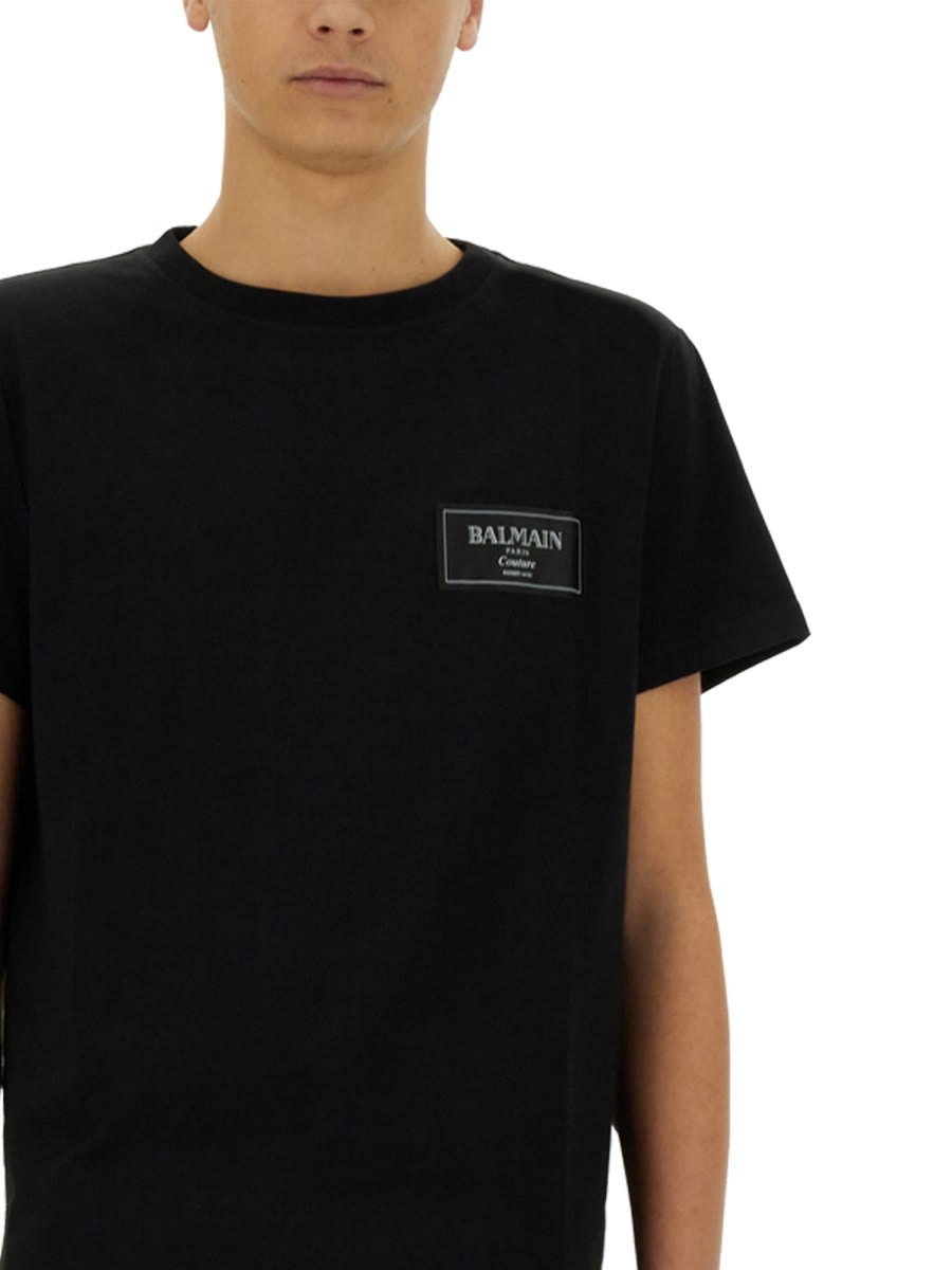 Balmain Couture Label Round Neck Slim Fit T-shirt In Black