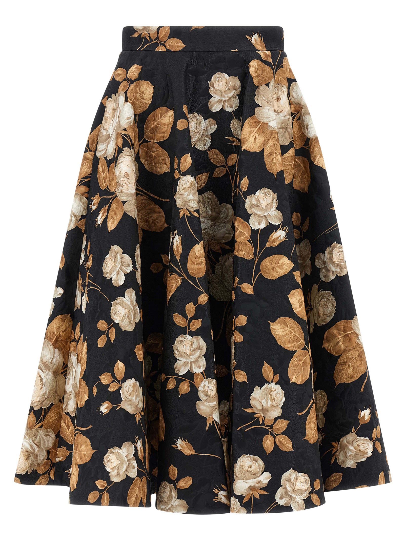 Dolce & Gabbana Brocade Midi Skirt With Structured Waistband In Black