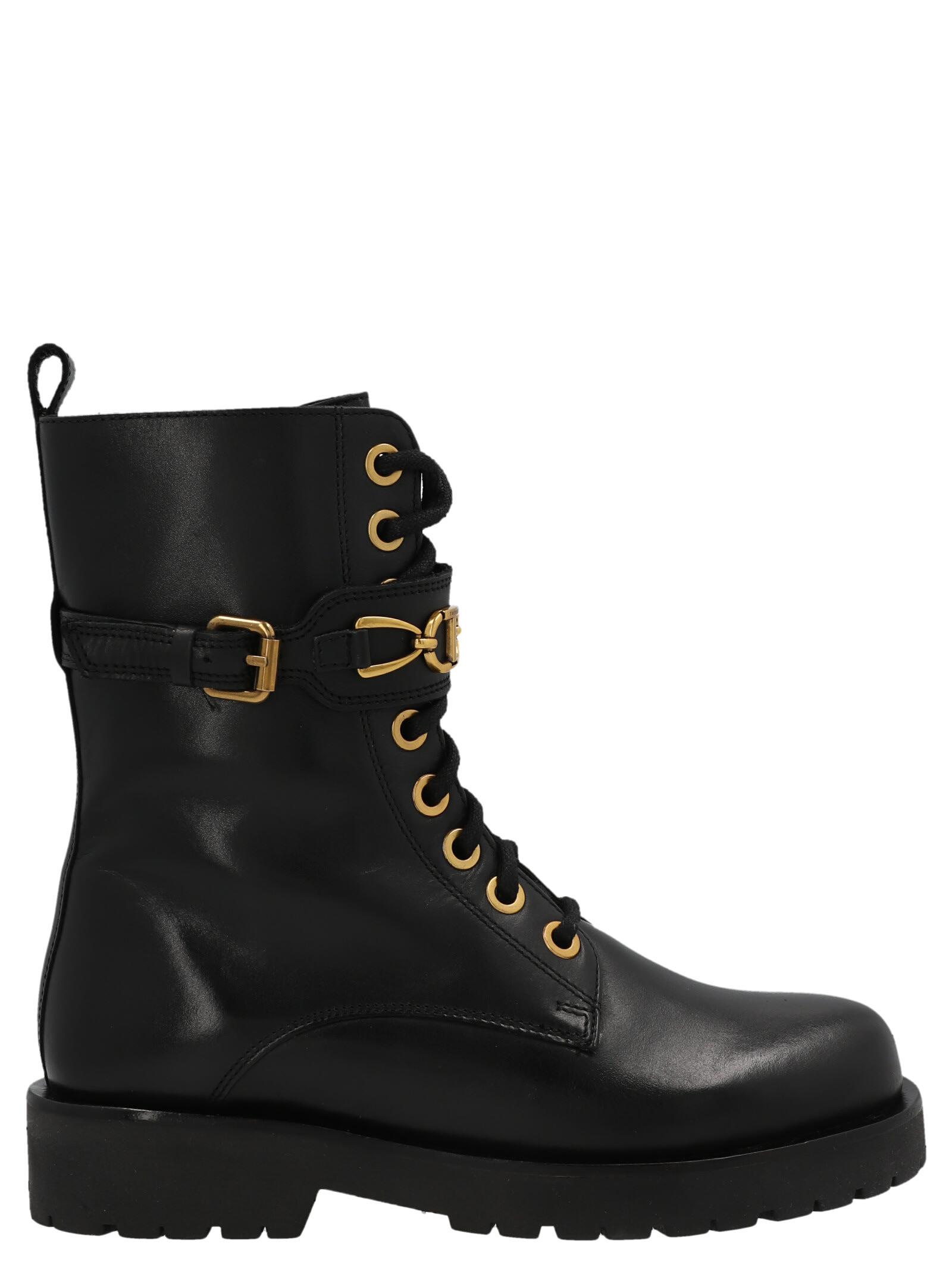 TwinSet Logo Leather Combat Boots
