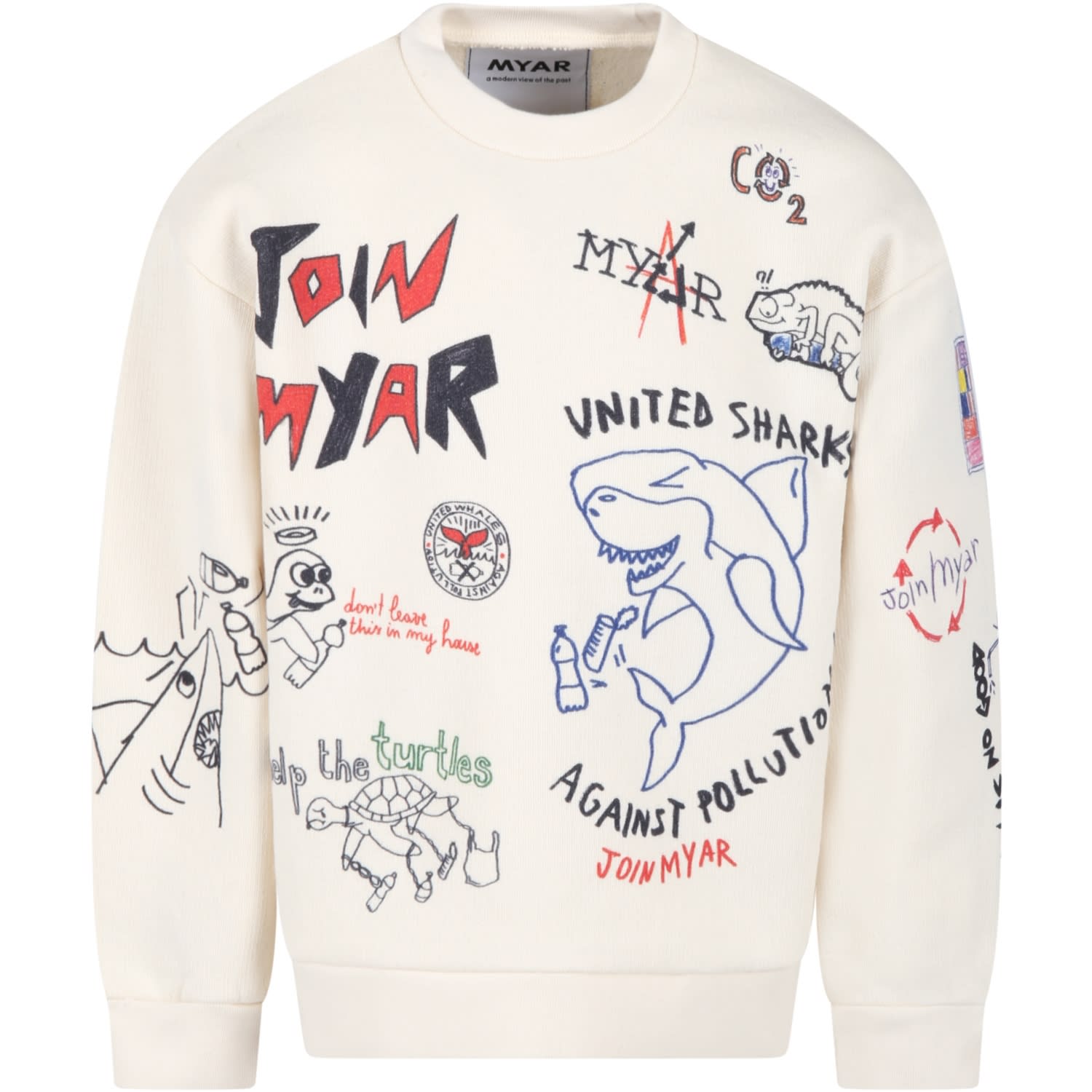 MYAR Ivory Sweatshirt For Boy With Prints