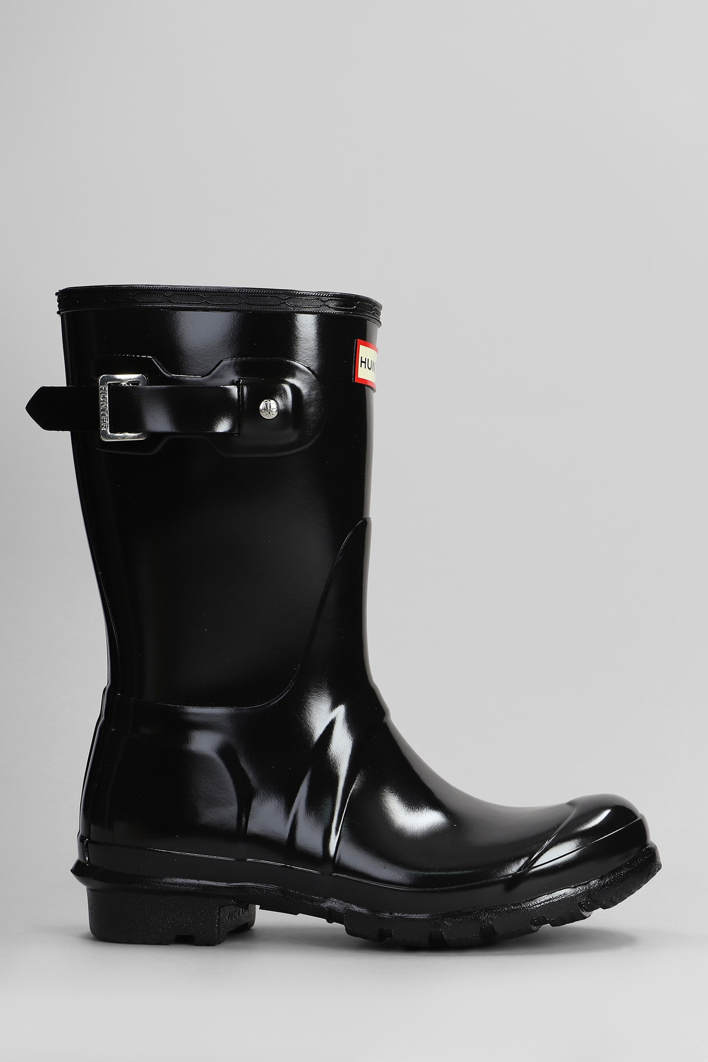 Original Short Gloss Low Heels Boots In Black Rubber/plasic