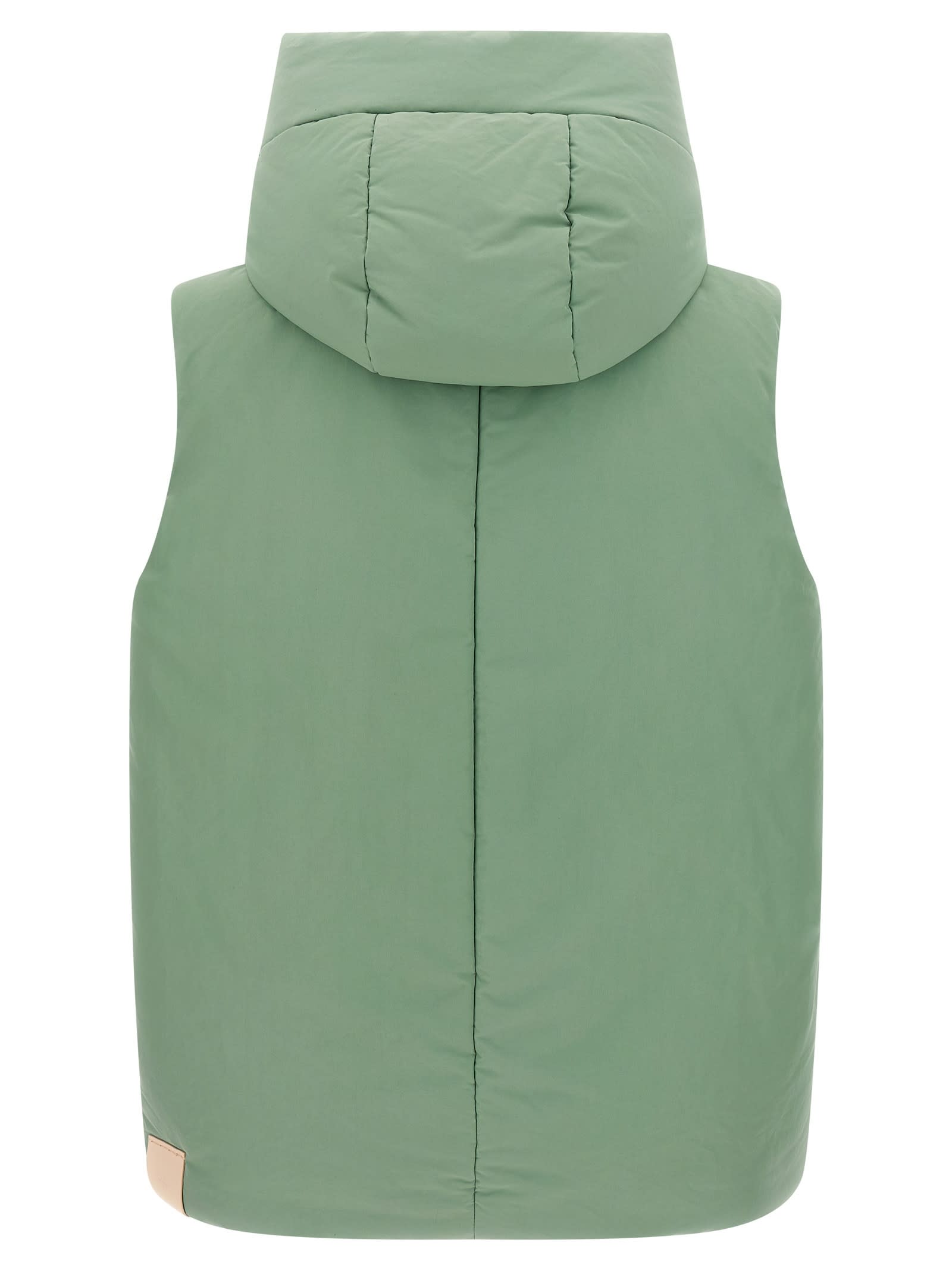 Jil Sander High Collar Sleeveless Quilted Jacket In Green