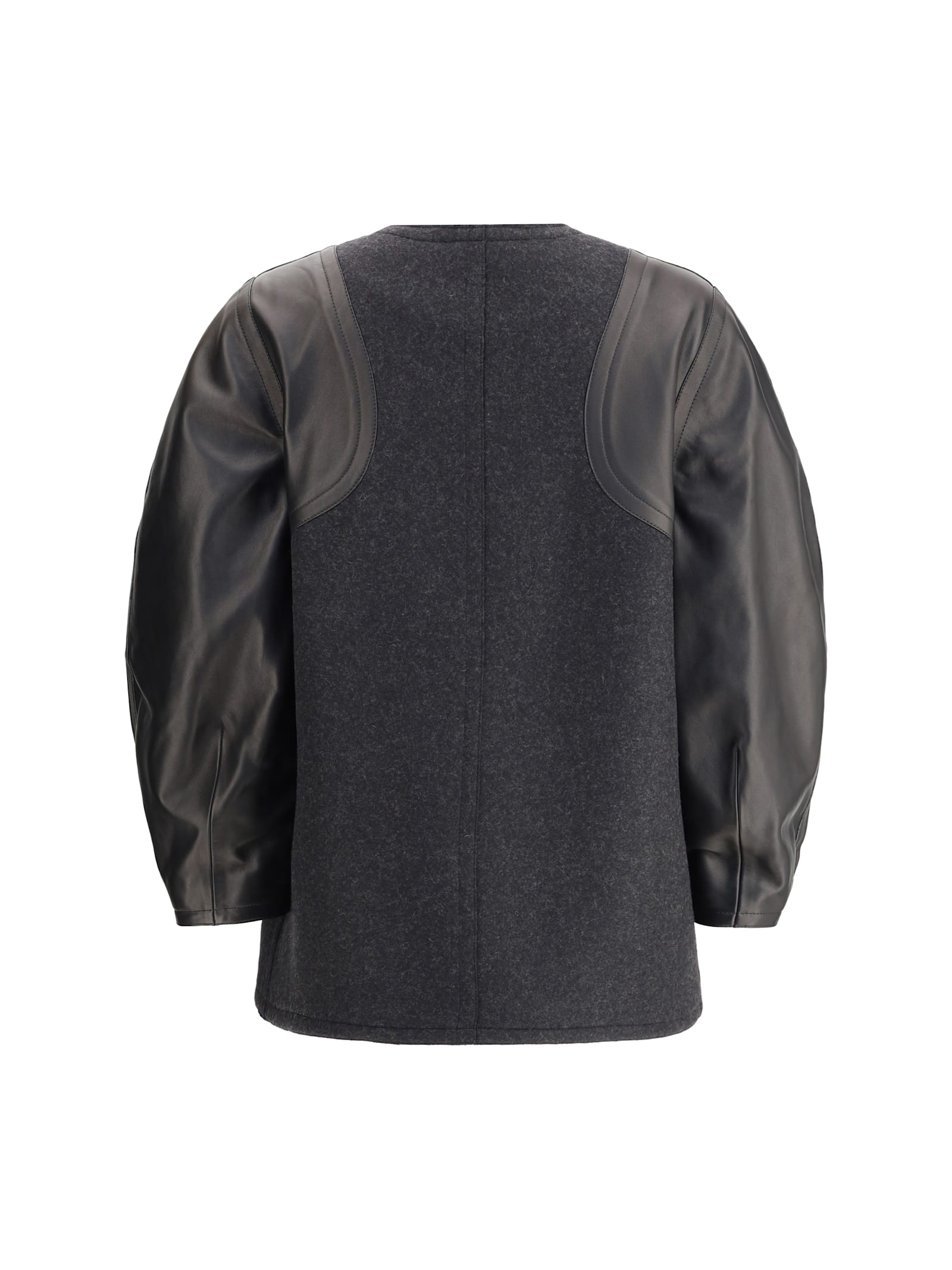 Fendi Blouson Jacket In Mélange Wool And Soft Nappa Leather In Blue