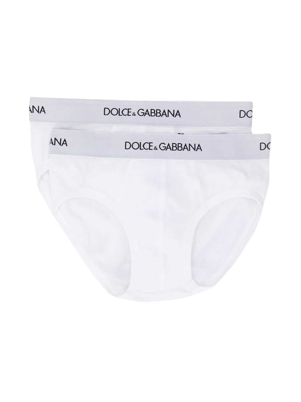 Shop Dolce & Gabbana White Bi-pack Briefs With Logo