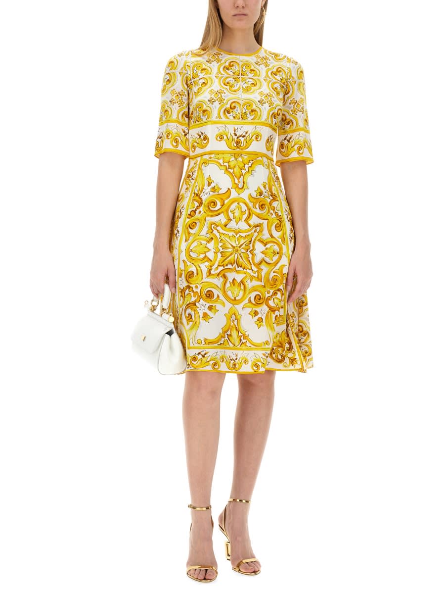 Shop Dolce & Gabbana Silk Charmeuse Midi Dress In Yellow