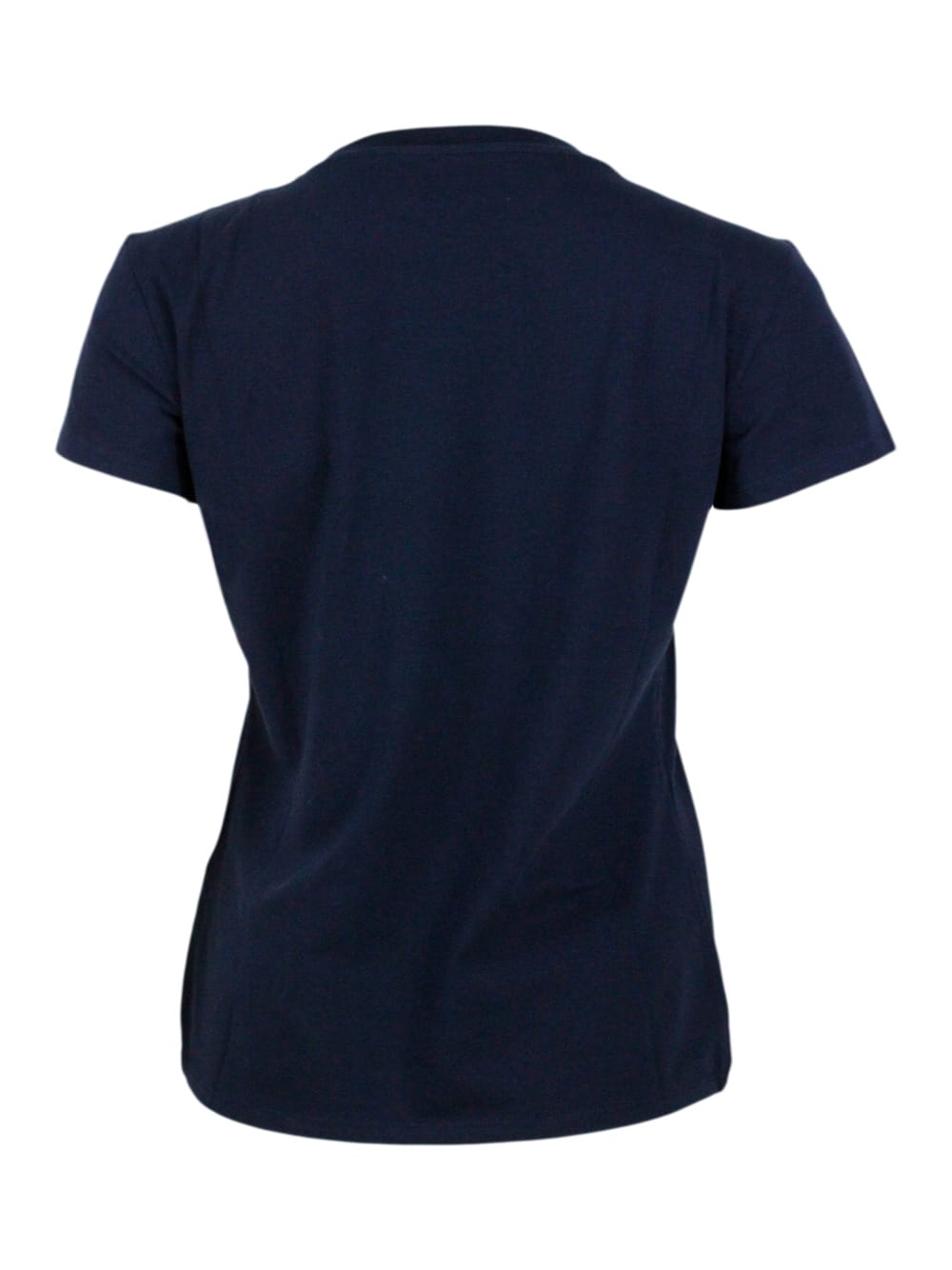 Shop Armani Collezioni Short-sleeved Crew-neck T-shirt With Studded Logo On The Chest In Blu