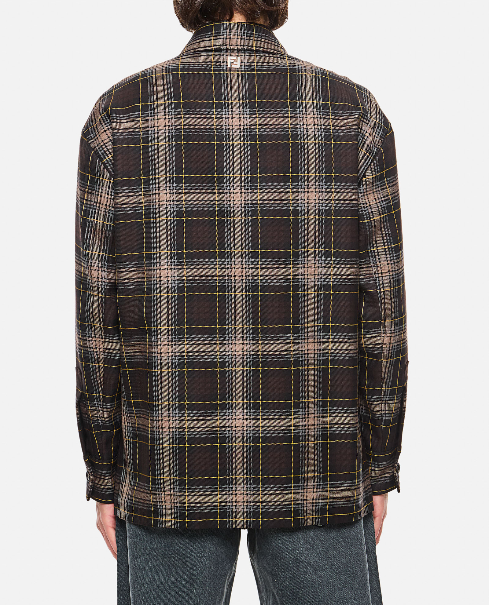 Fendi Checked Virgin Wool Overshirt Withdouble Breast Pocket In Multicolour