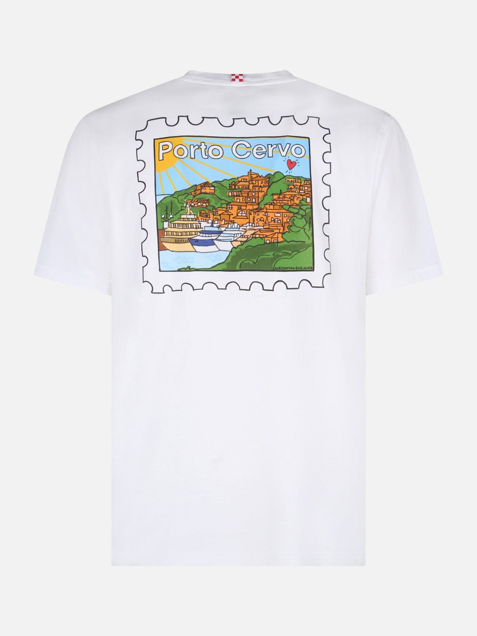 MC2 SAINT BARTH MAN COTTON T-SHIRT WITH PORTO CERVO POSTCARD FRONT AND BACK PRINT ALESSANDRO ENRIQUEZ SPECIAL EDITIO