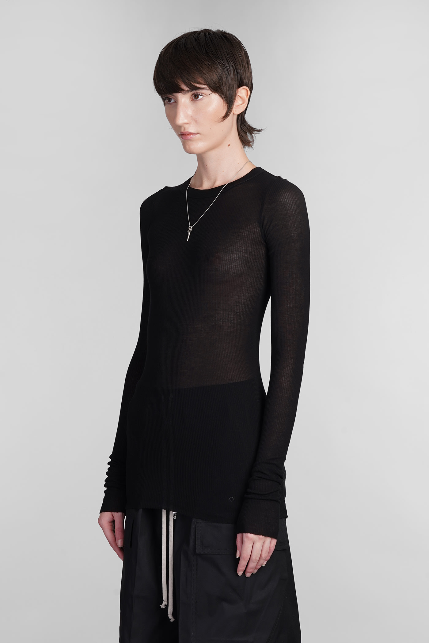 Shop Rick Owens Rib Ls T Topwear In Black Viscose