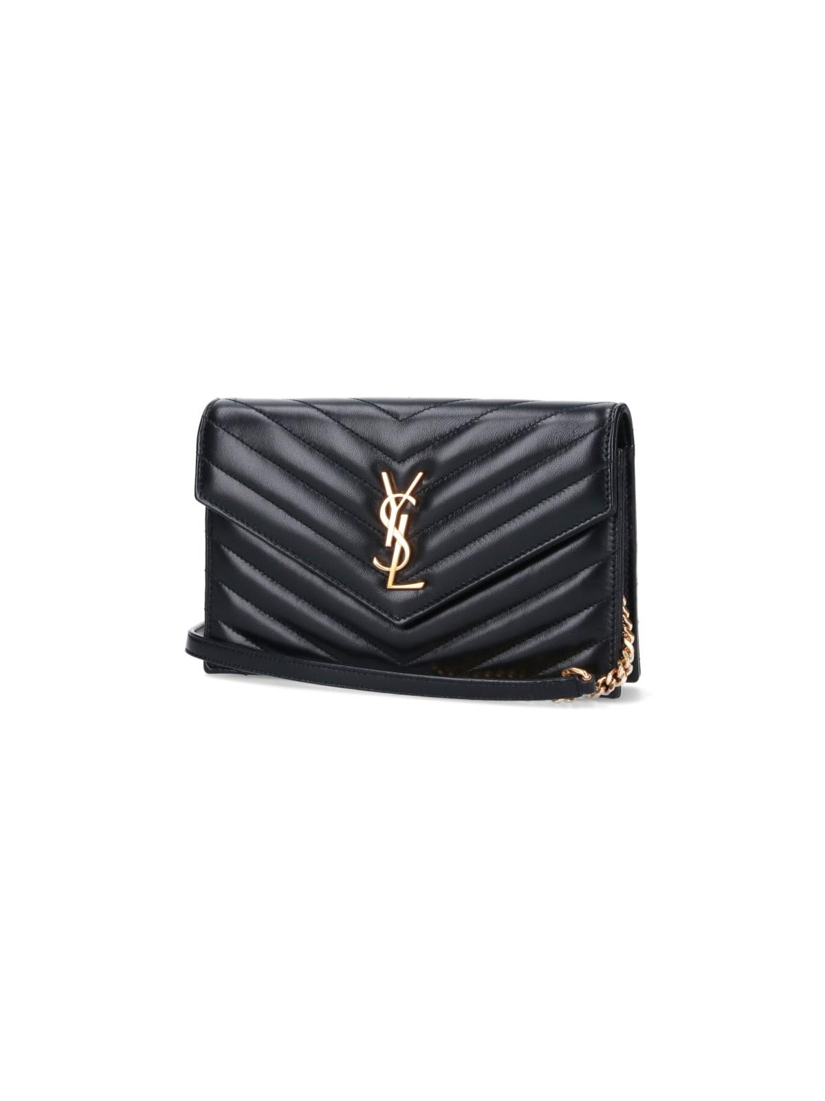Saint Laurent Envelope Cassandre Chain Wallet In Black