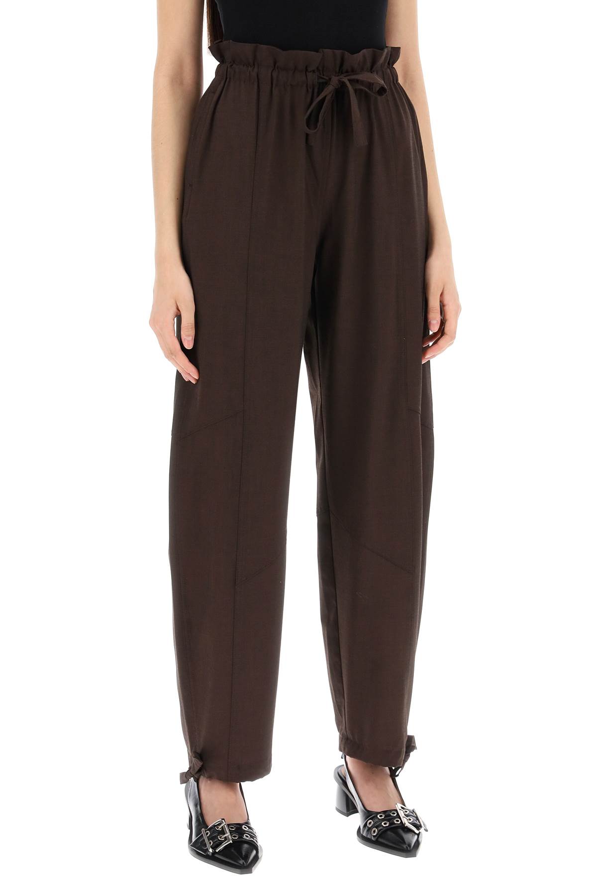 Shop Ganni Drapey Pants In Lenz In Mole (brown)