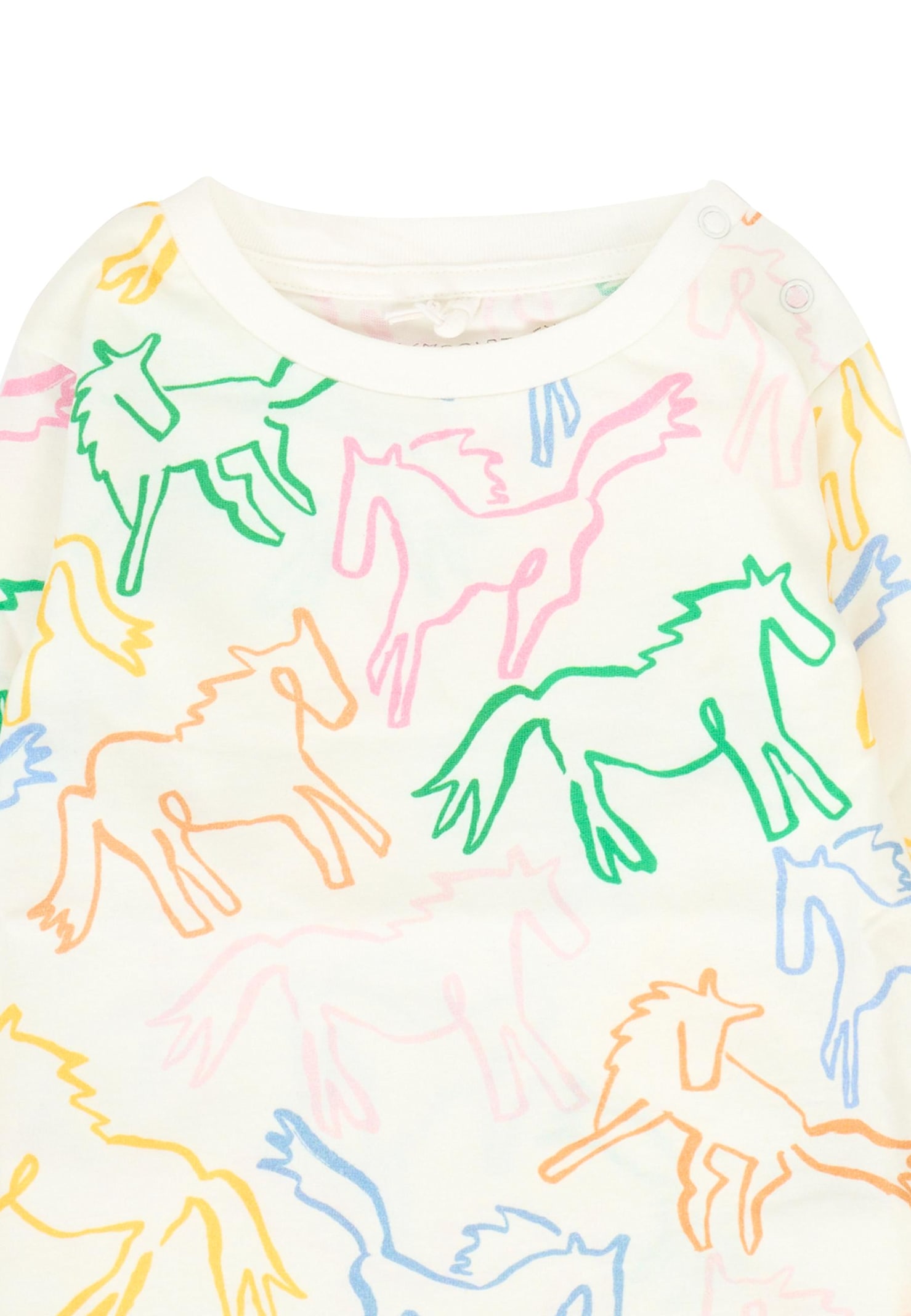 Stella Mccartney White T-shirt For Baby Girl With Horses In Multi