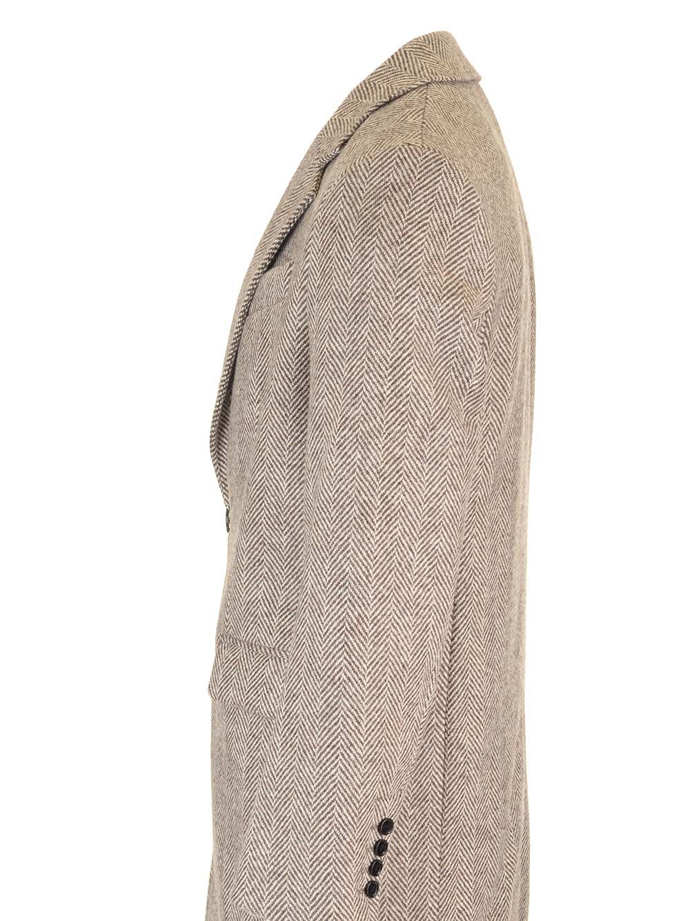 Shop Ami Alexandre Mattiussi Coat In Brown Herringbone Fabric
