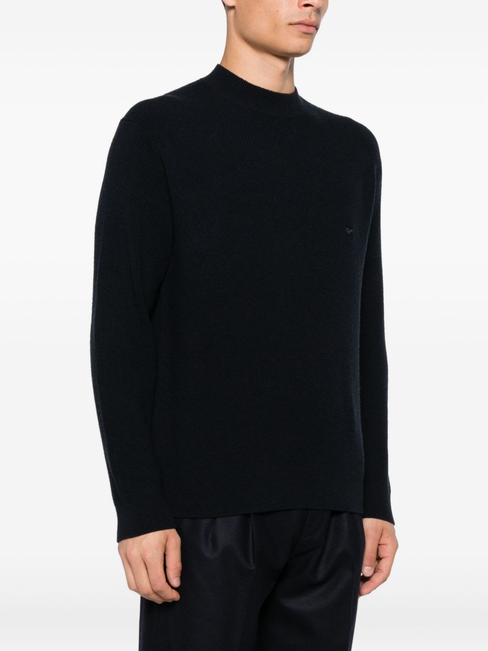 Emporio Armani Tonal Diamond Wool Sweater In Black
