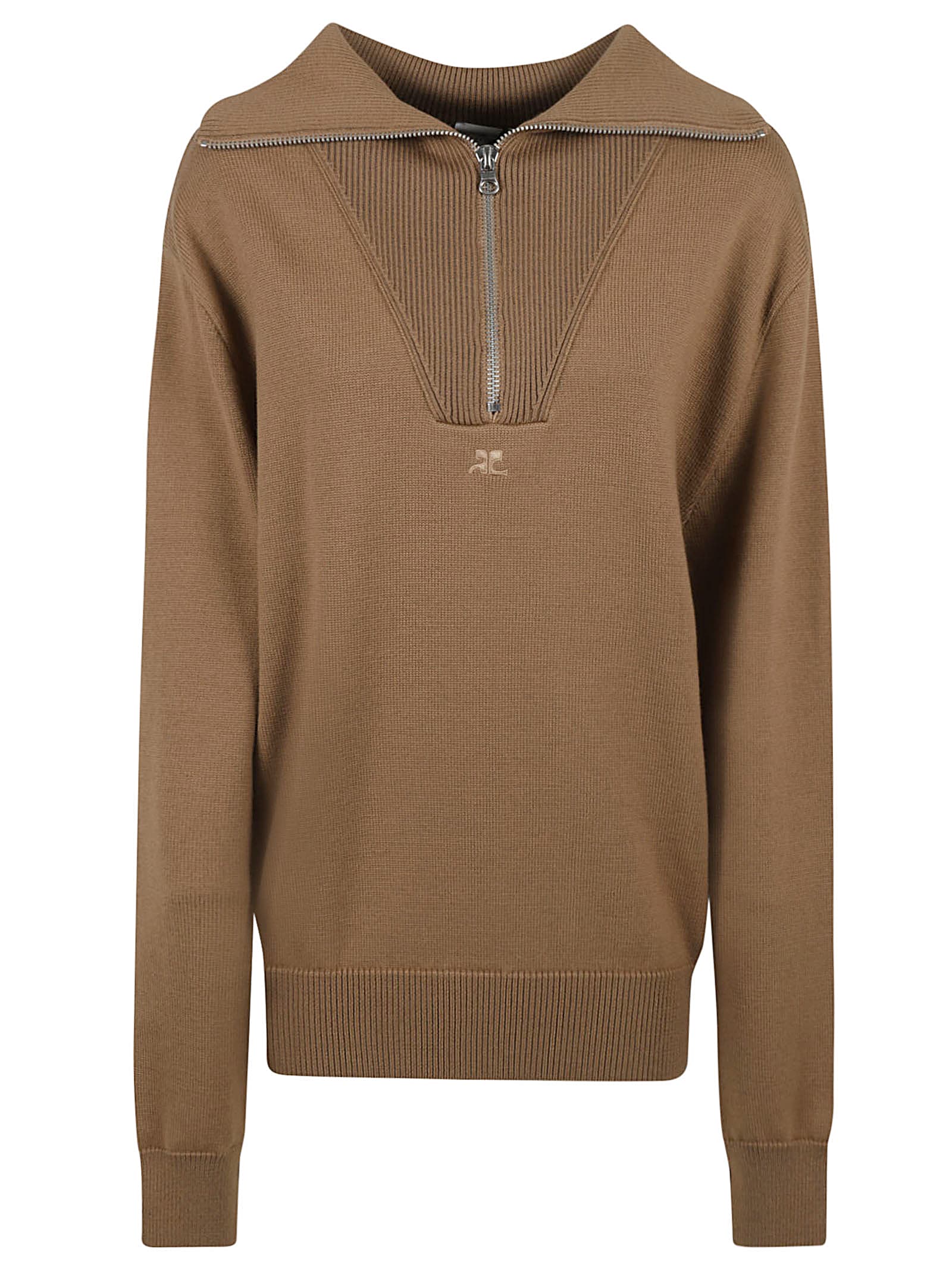 Shop Courrèges Zip Placket Jumper In Toffee