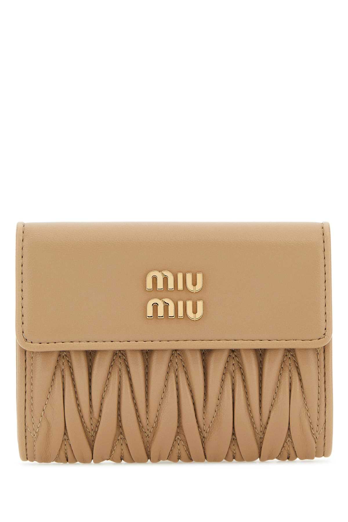 Shop Miu Miu Sand Leather Wallet In Sabbia