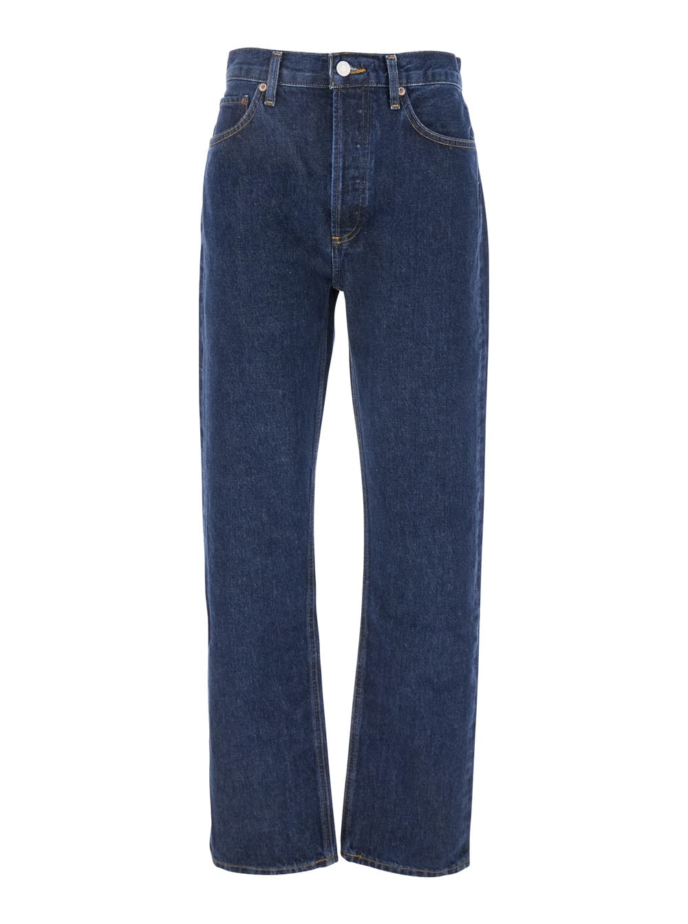 Blue Jeans With Belt Loops And Logo Patch On The Rear In Denim Woman