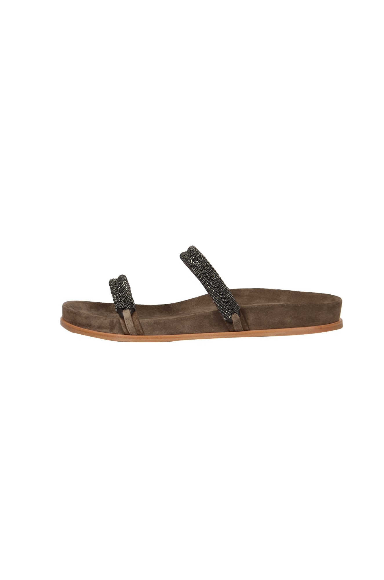 Brunello Cucinelli Double Strap Slip-on Sandals In Brown