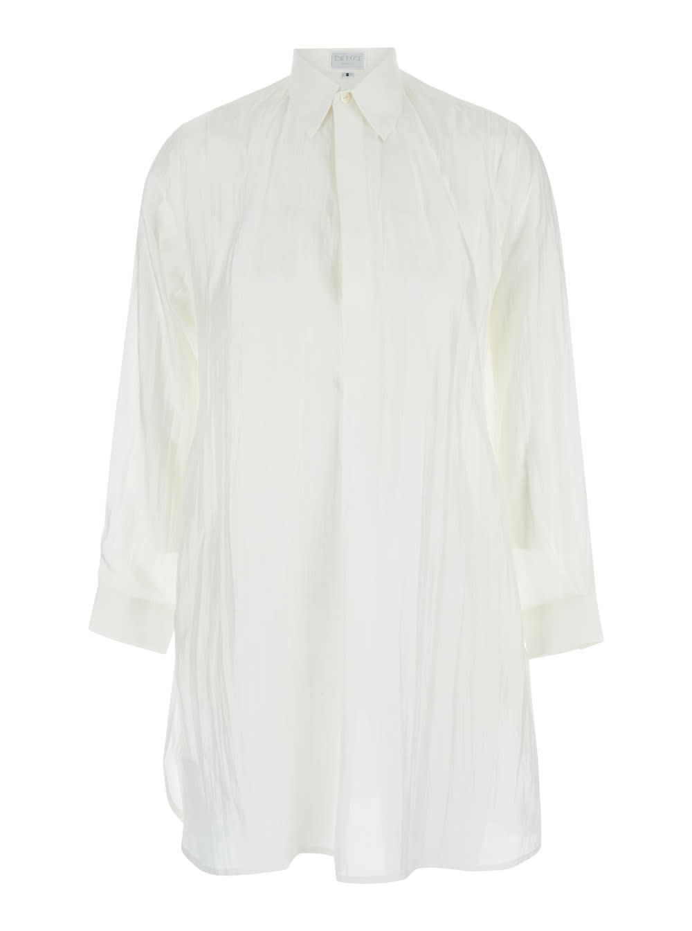 White Maxi Shirt With Wrinkled Effect In Silk Woman