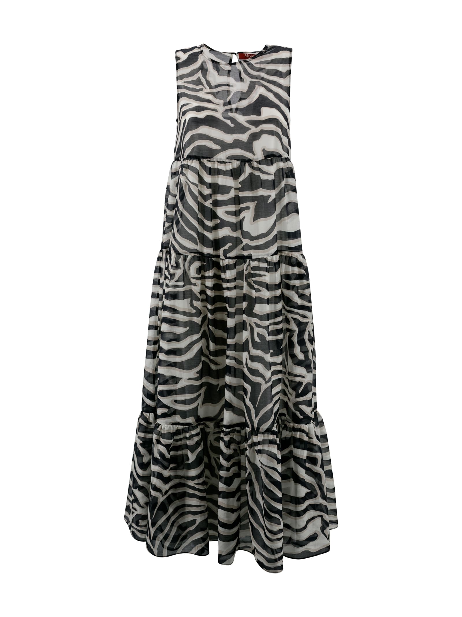 Max Mara Zebra Printed Crewneck Sleeveless Dress In Spotted