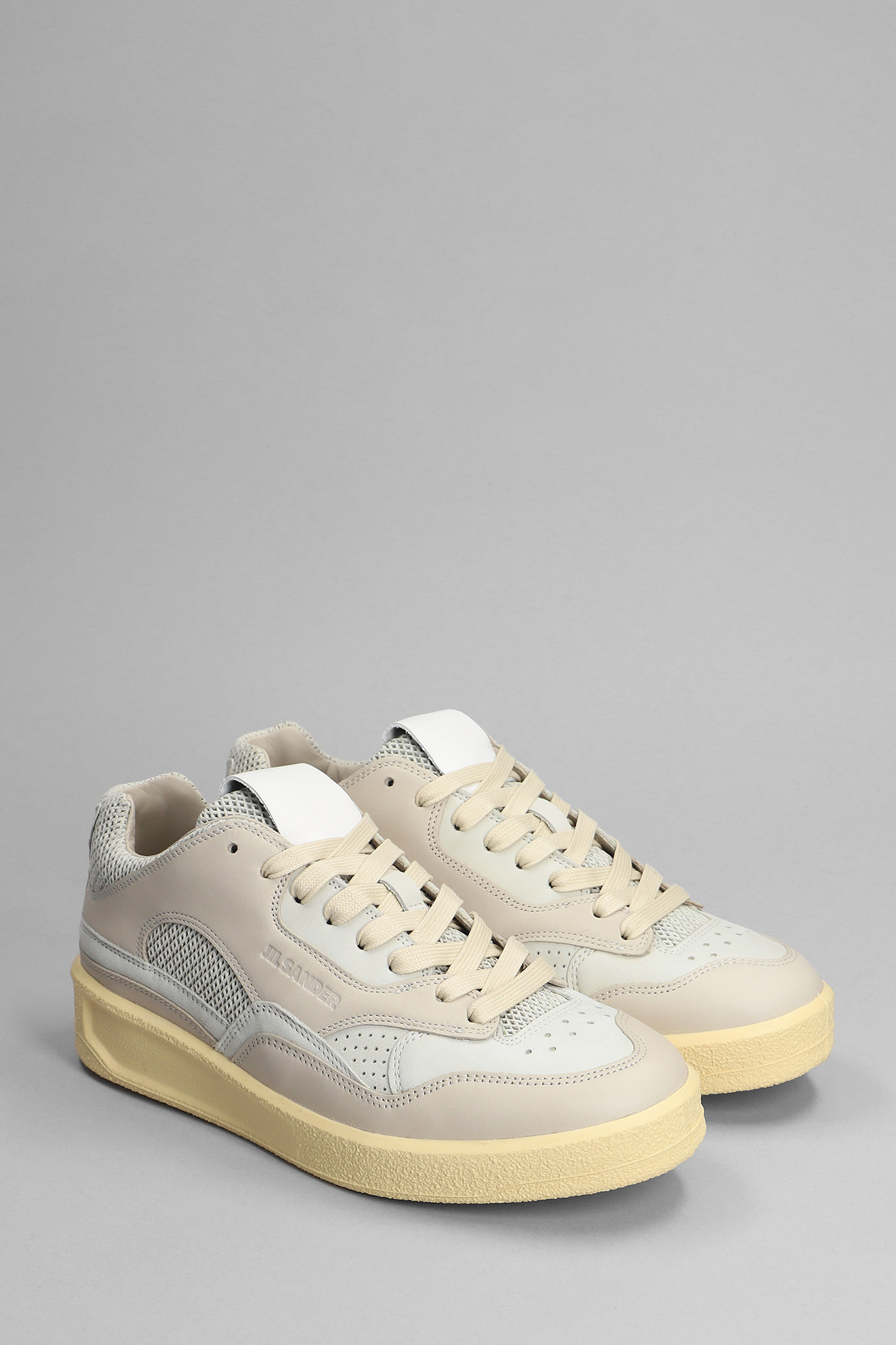 JIL SANDER GREY CANVAS AND RUBBER BASKET SNEAKERS