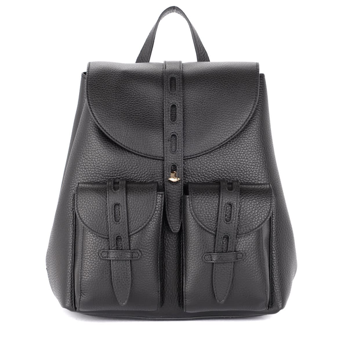 Furla Net S Model Backpack In Black Grained Leather In Nero