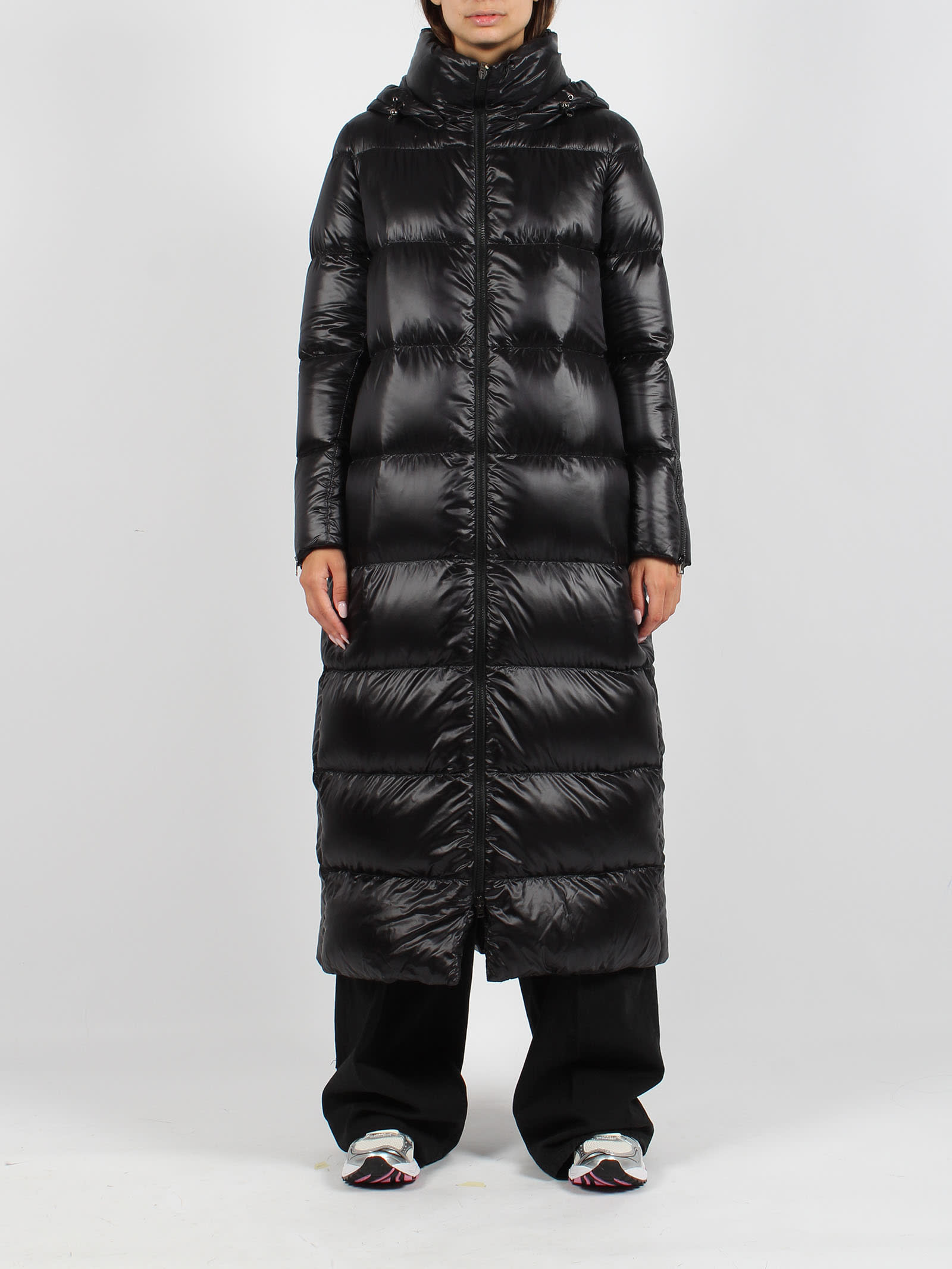 Shop Herno Nylon Long Down Jacket In Black