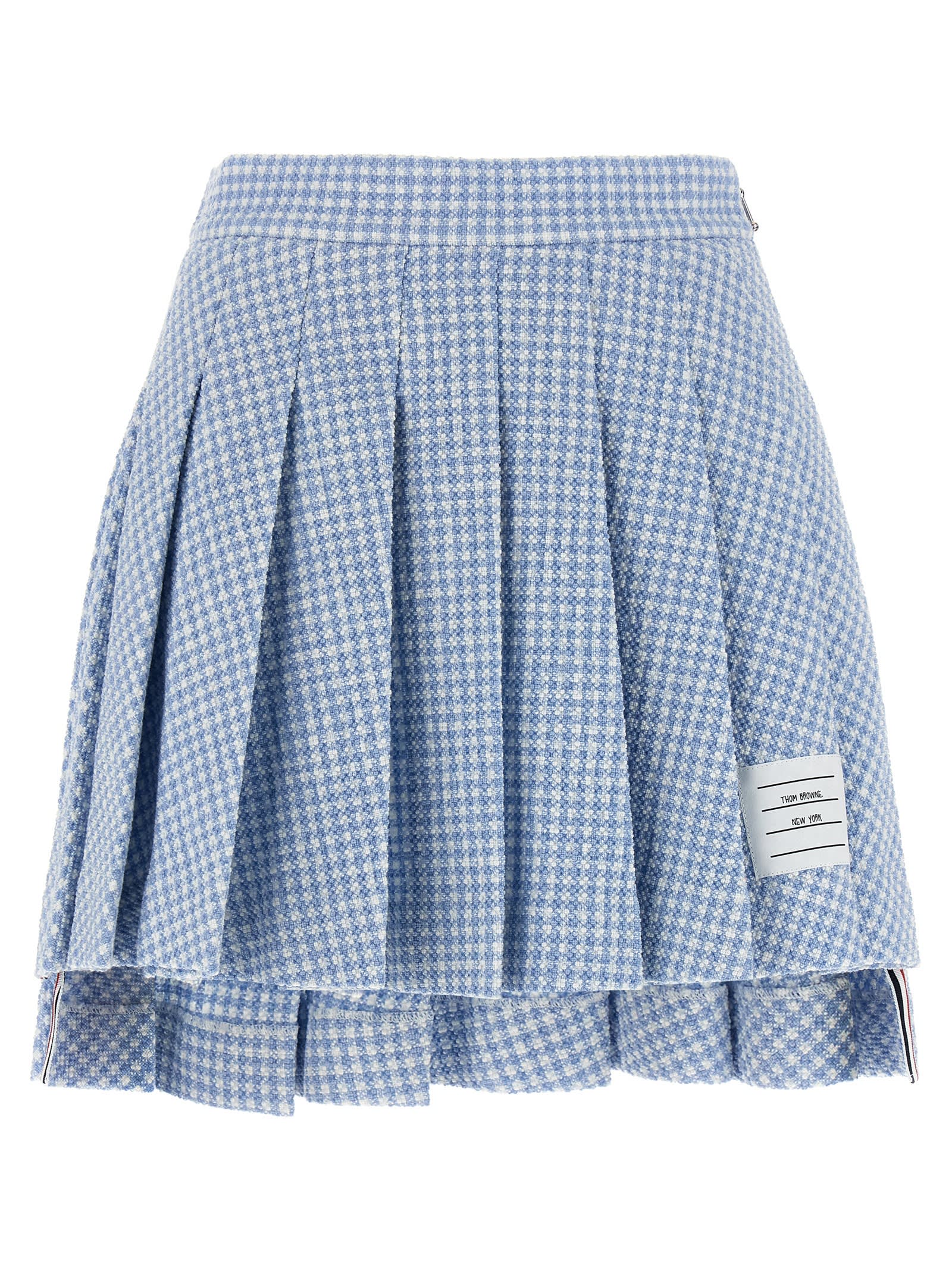 Thom Browne Pleated Tweed Skirt Skirts Light Blue In Blue