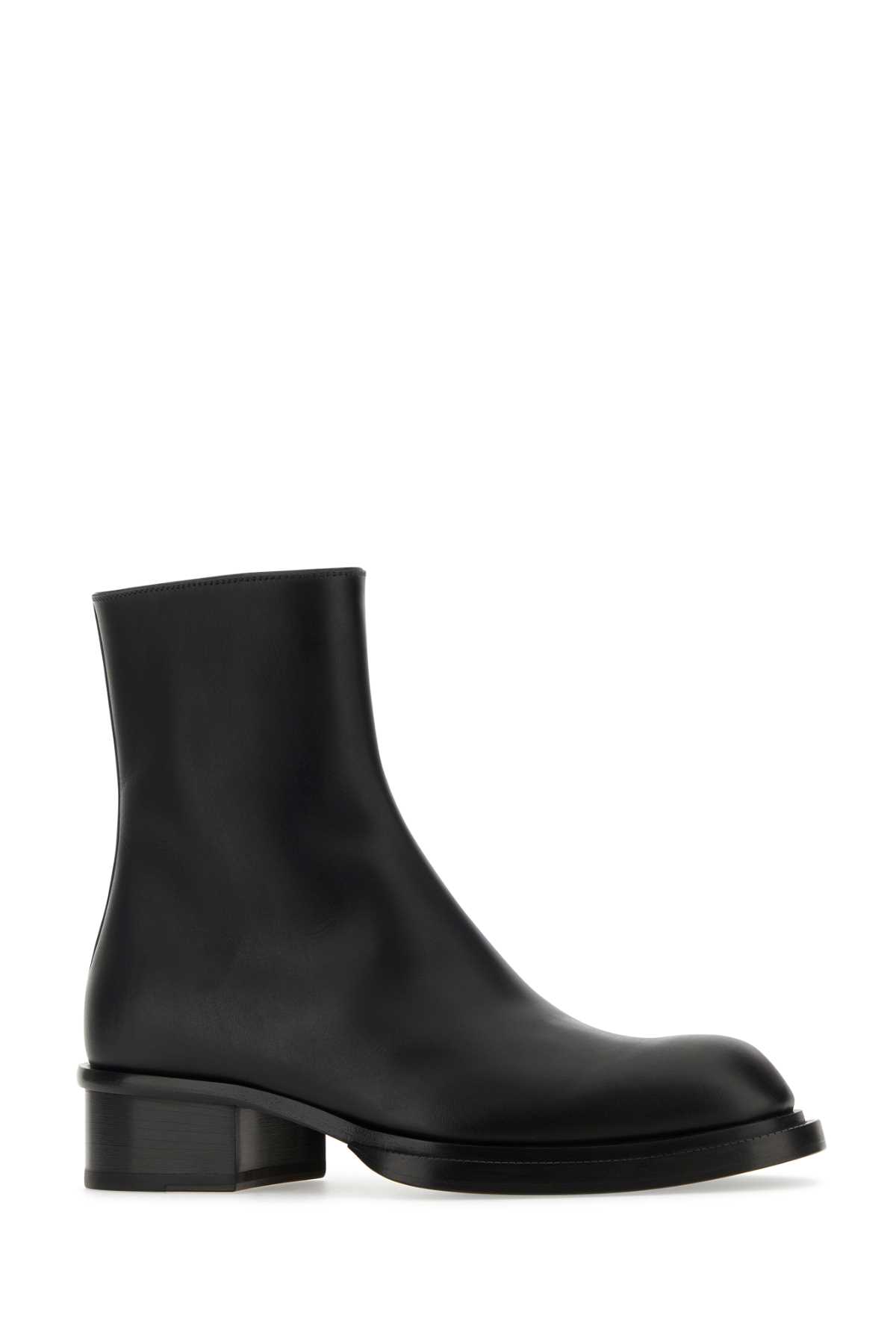Alexander Mcqueen Black Leather Stack Ankle Boots