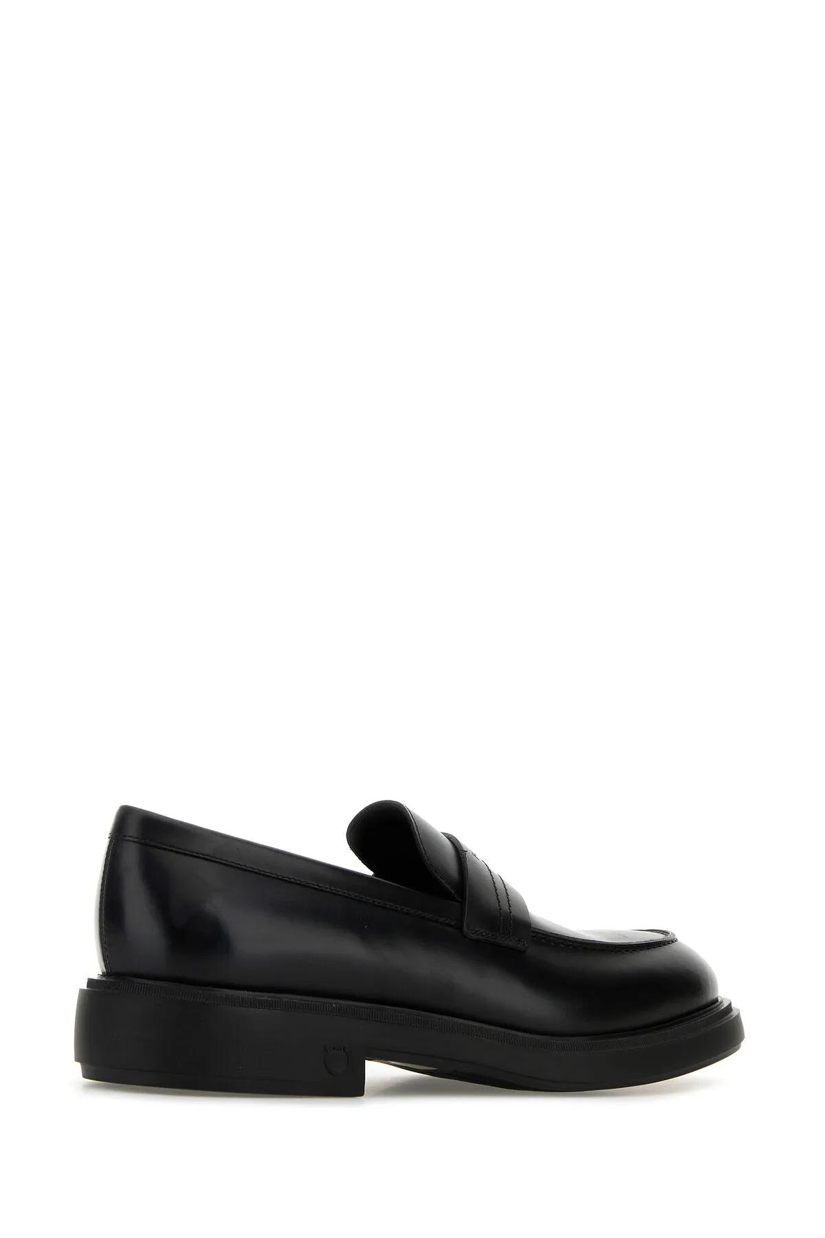 Shop Ferragamo Black Leather Caligola Loafers