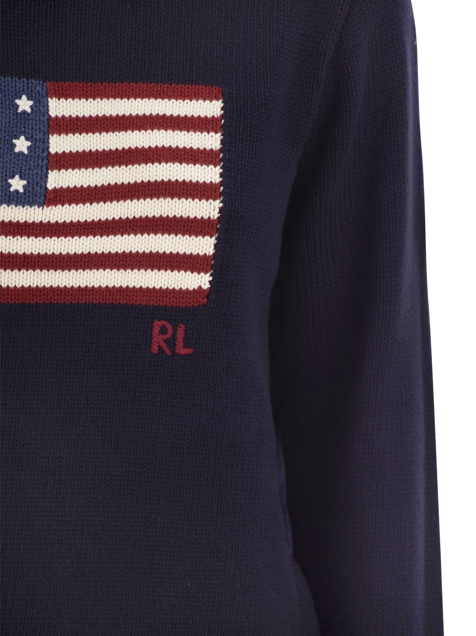 Shop Polo Ralph Lauren Cotton Jersey With Flag In Navy Blue