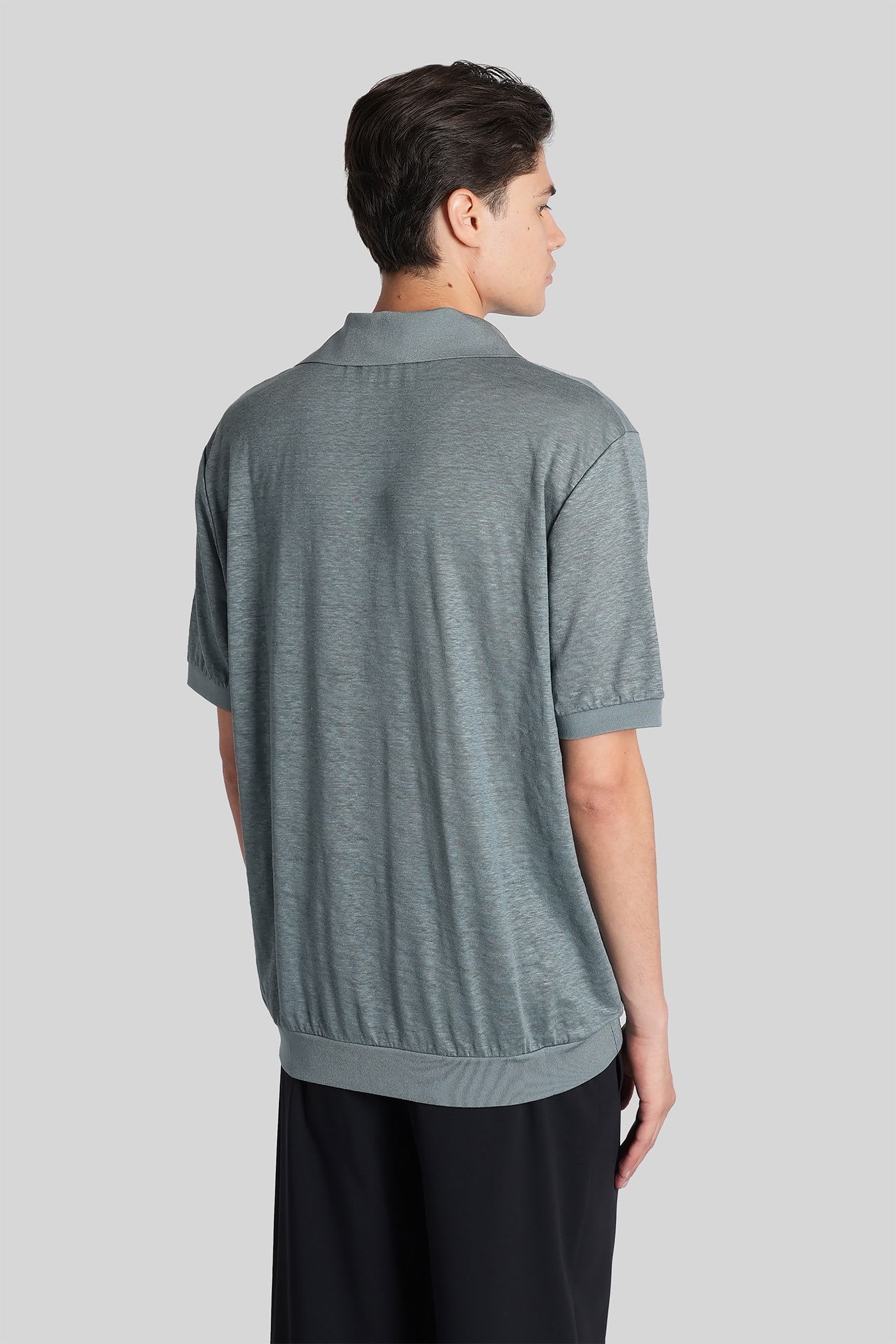 Giorgio Armani Polo In Green Linen In Gray