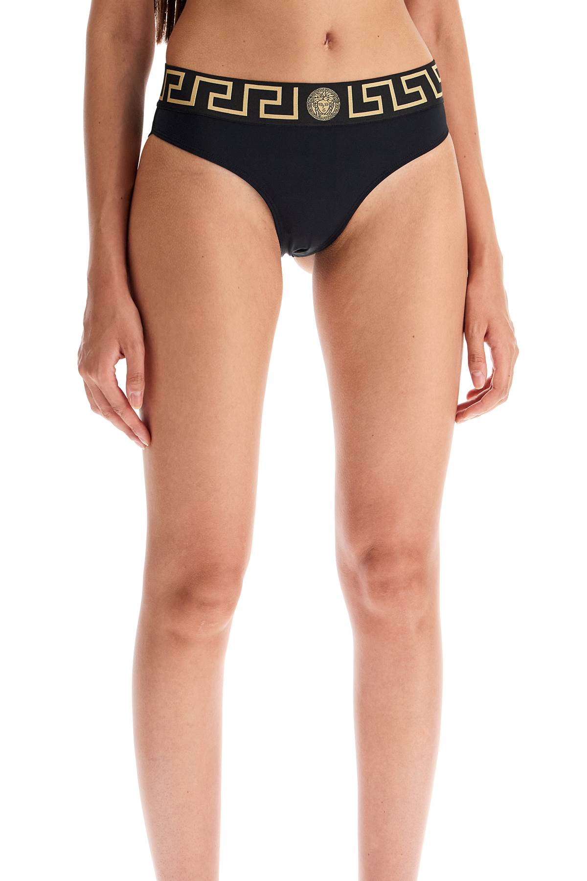 Shop Versace Bikini Bottom With Greek Border In Black (black)