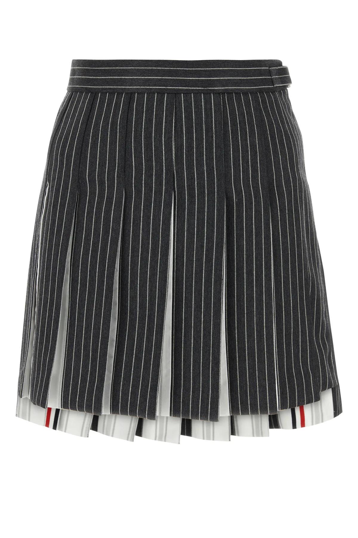 Shop Thom Browne Embroidered Wool Mini Skirt In Grey