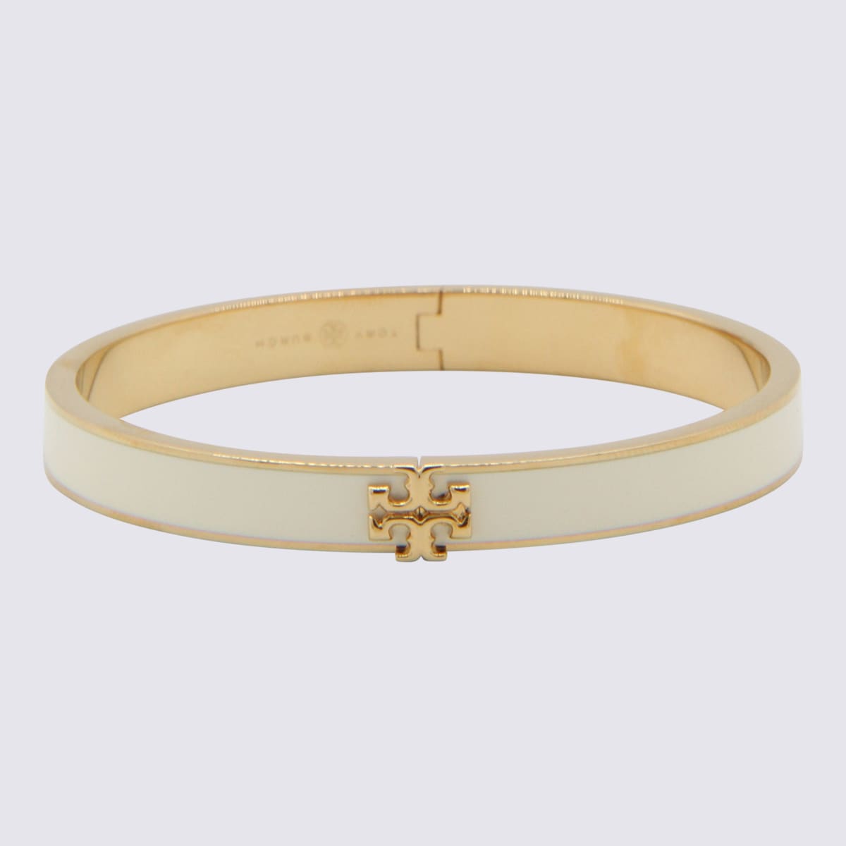 Shop Tory Burch White And Gold-tone Brass Bracelet In Tory Gold / New Ivory
