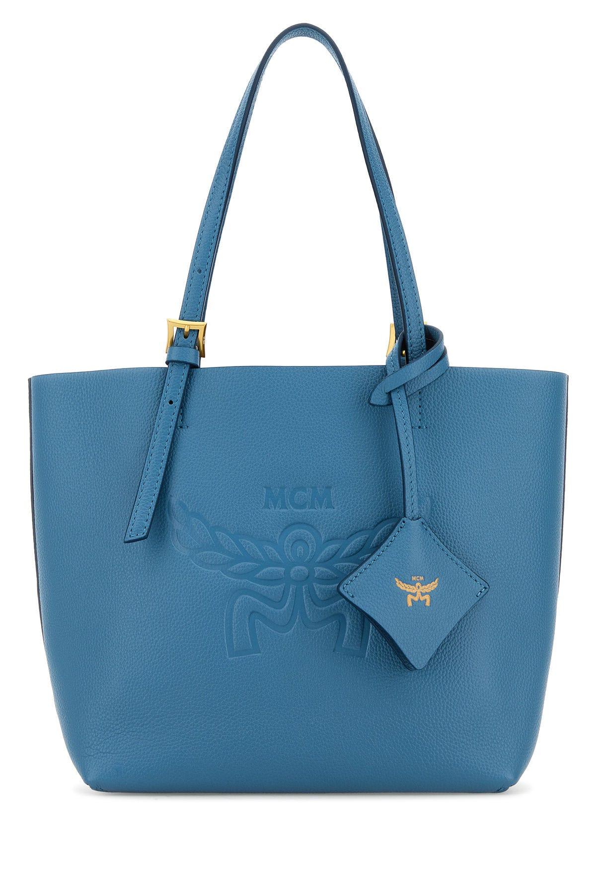 Shop Mcm Turquoise Leather Mini Himmel Shopping Bag In Blue