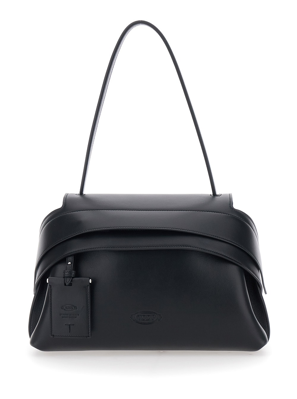 Tod's Black Eather Medium Tod S Wave Shoulder Bag In Black