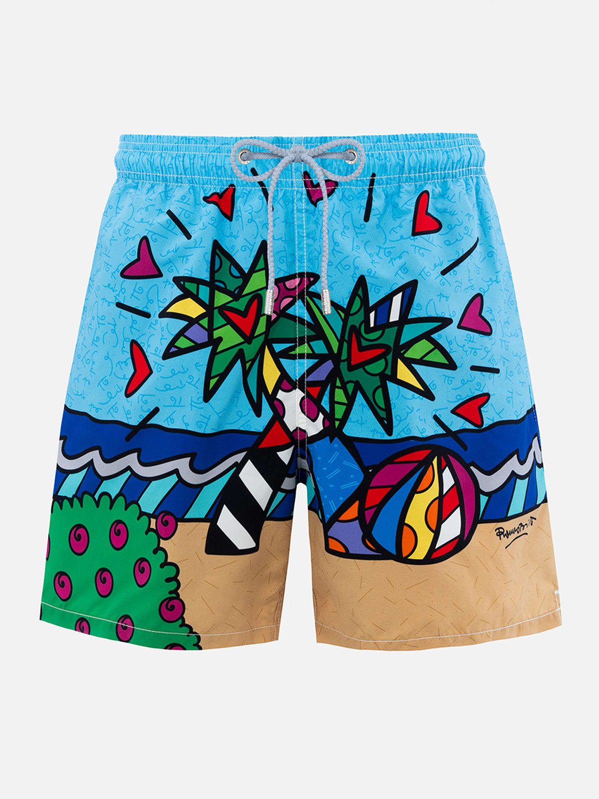 MC2 SAINT BARTH MAN MID-LENGTH GUSTAVIA SWIM-SHORTS WITH BRITTO DESIGN PLACED PRINT ©BRITTO SPECIAL EDITION 