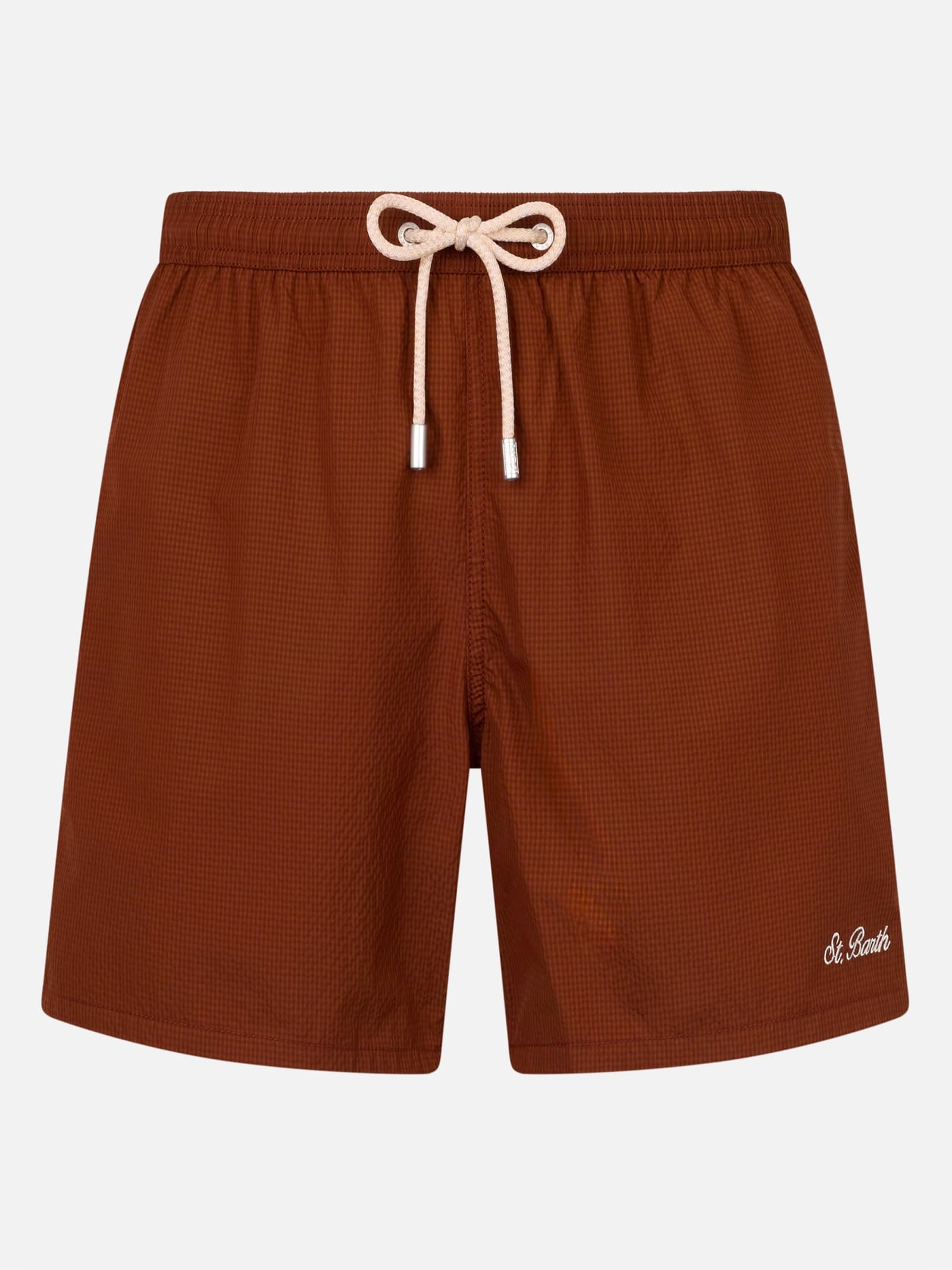 Shop Mc2 Saint Barth Man Seersucker Swim Shorts Patmos In Brown