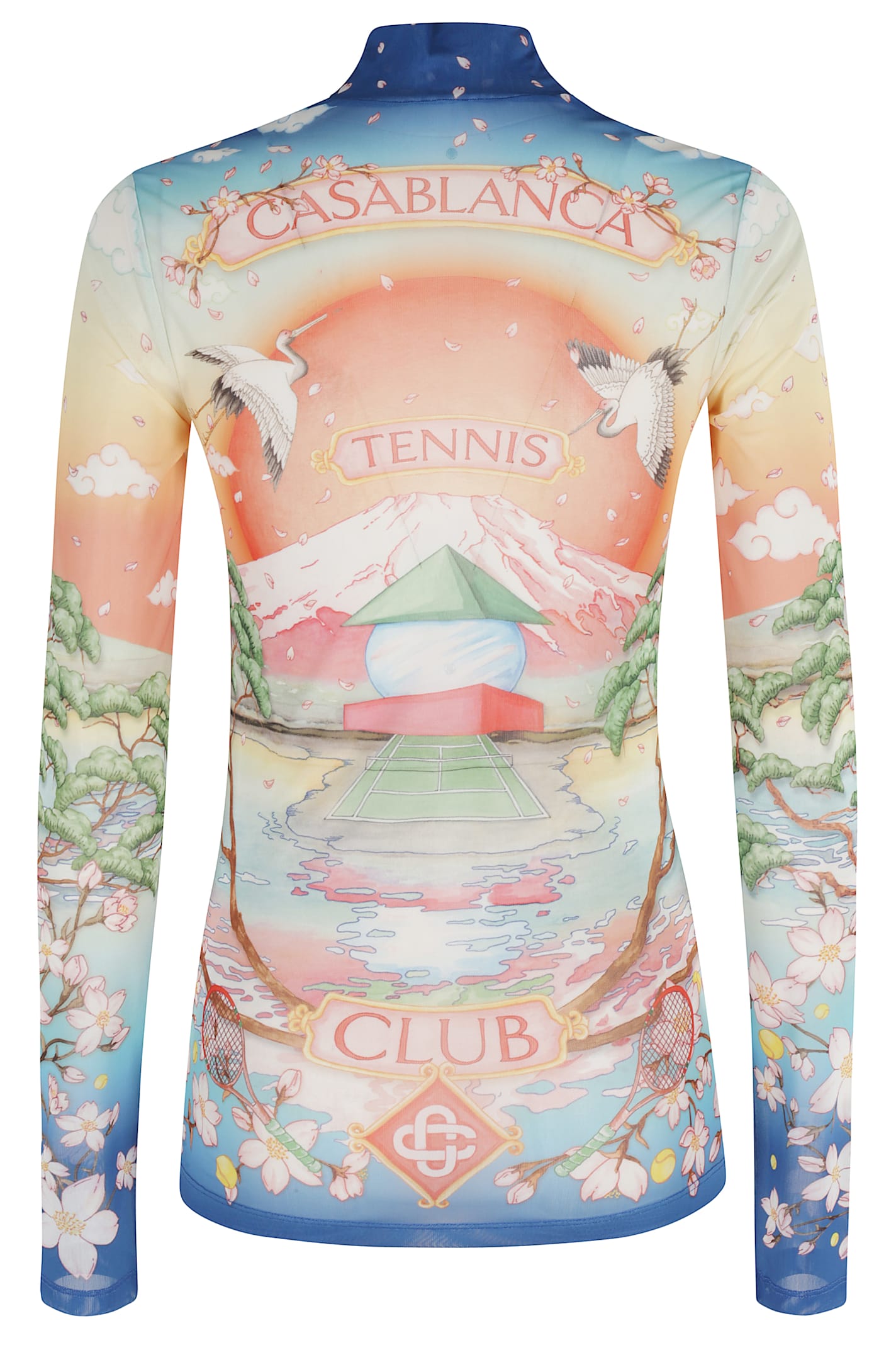 Casablanca High Neck Tulle Top With Multicolor Landscape Print In Multi
