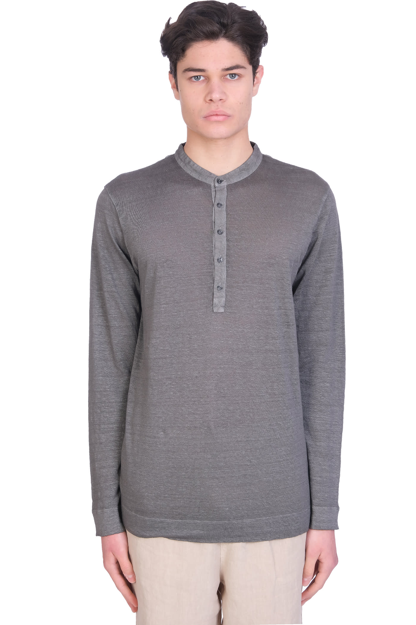 120% Lino T-shirt In Grey Linen