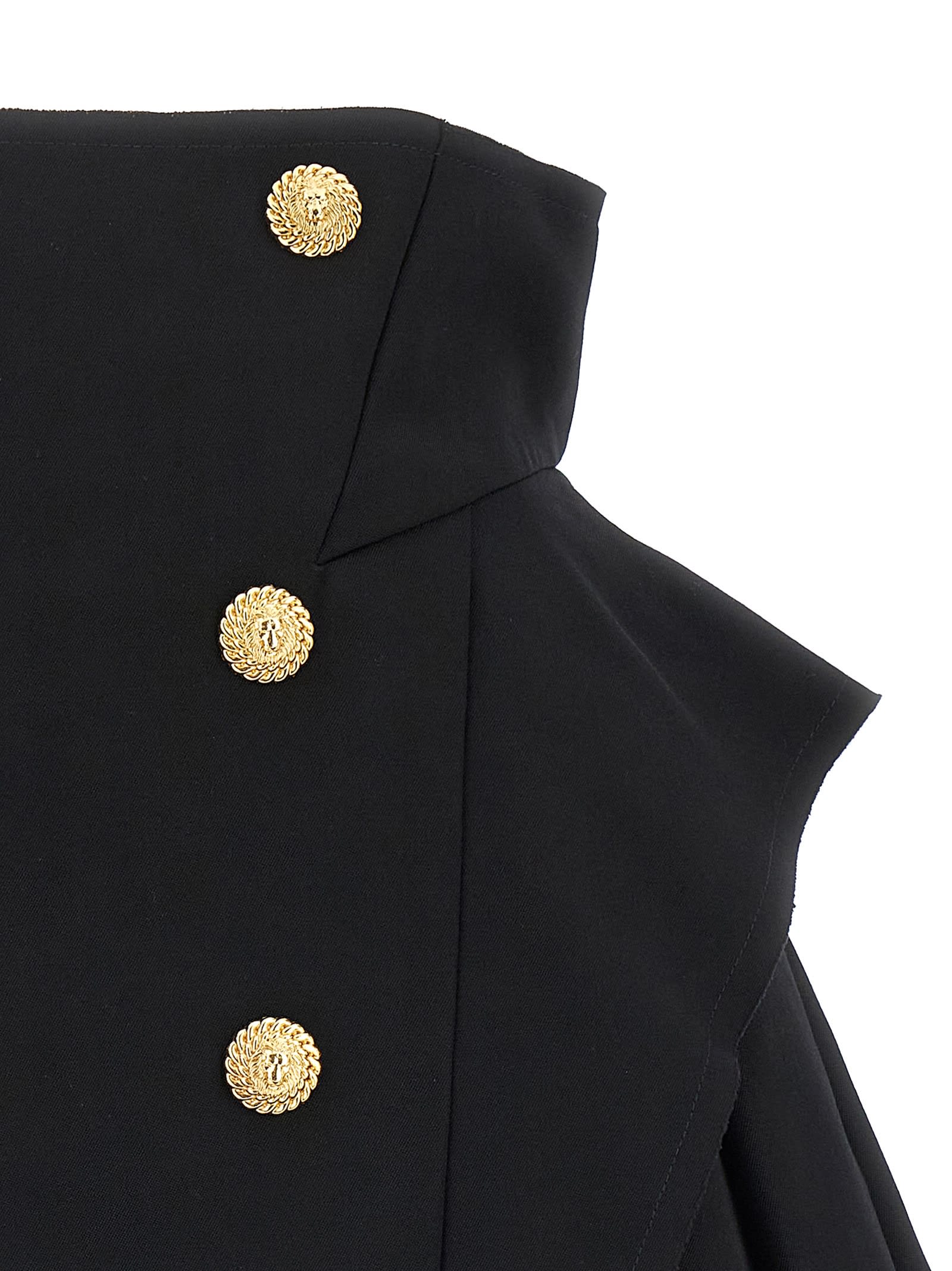 Balmain Button-embellished Pleated Grain De Poudre Wool Mini Skirt In Black