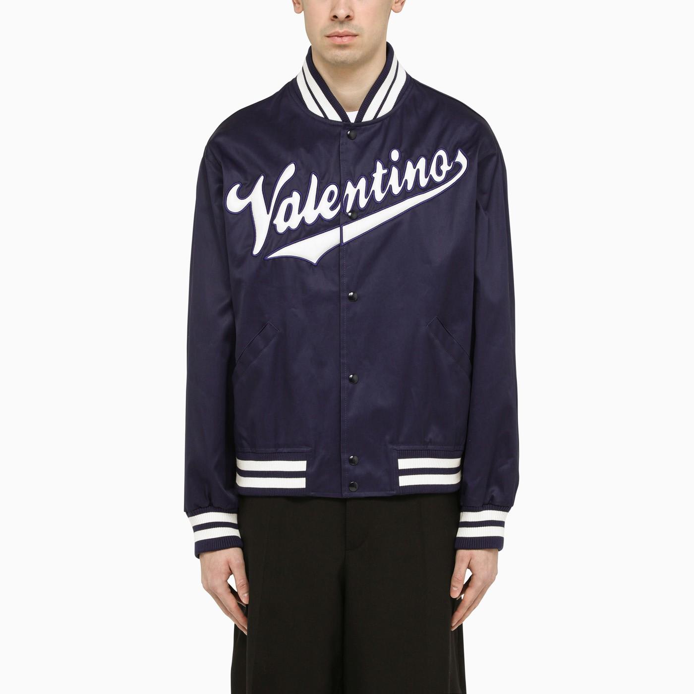 Shop Valentino Indigo Cotton Bomber Jacket In Blue