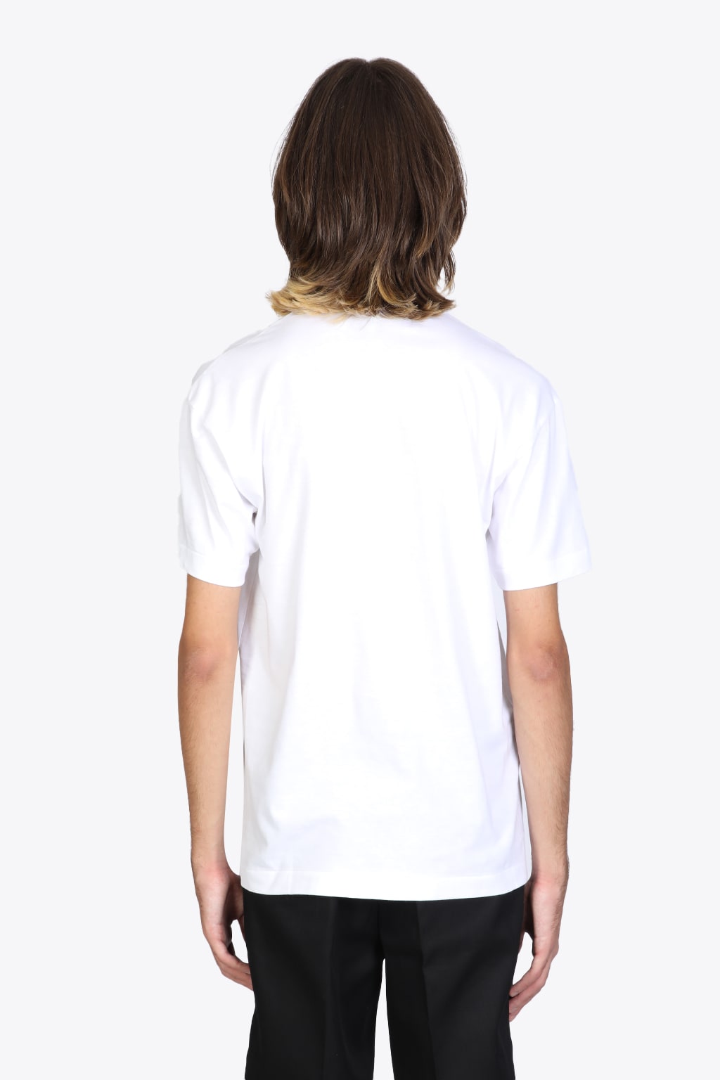 Shop Comme Des Garçons Shirt Mens T-shirt Short Sleeve Knit White T-shirt With Pixel Heart Patch.
