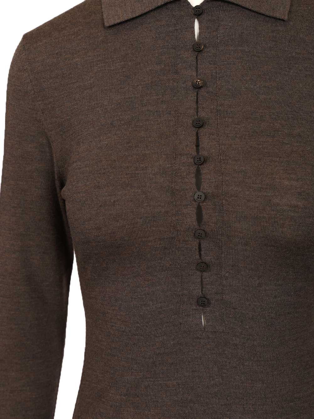 Jacquemus Long-sleeved Merino Wool Polo Shirt Knitwear Brown