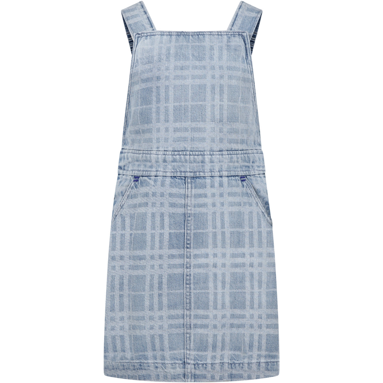 BURBERRY DENIM DUNGAREES FOR GIRL WITH ICONIC ALL-OVER CHECK