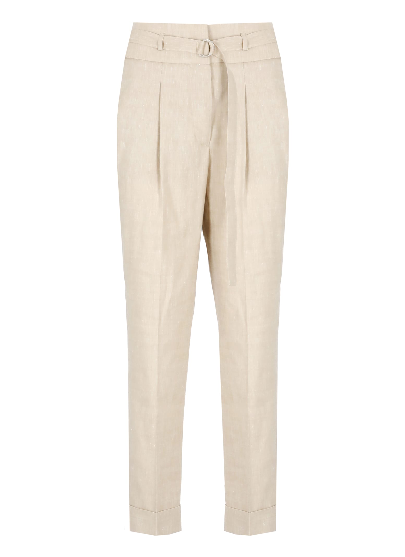 Peserico Beige Linen And Wool Pants In Neutral