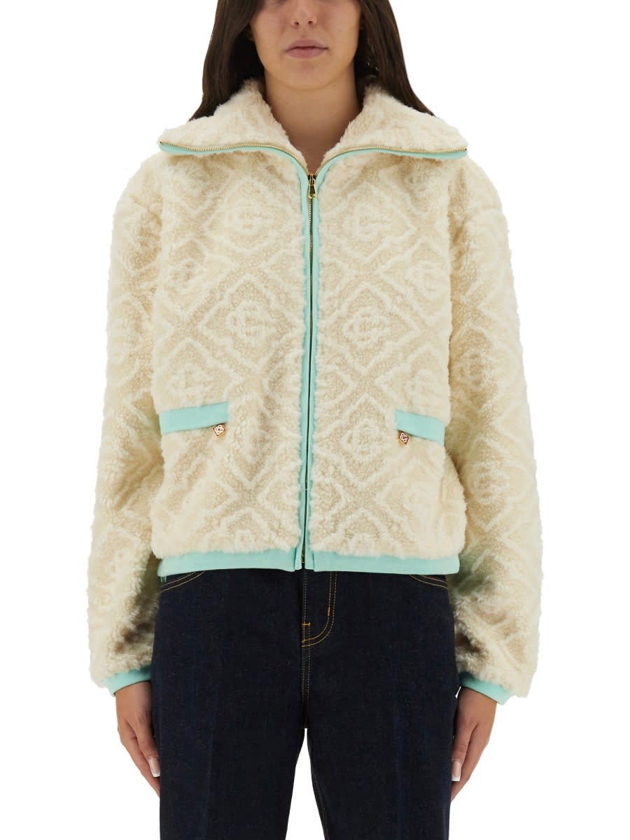 Casablanca Monogrammed Fleece Jacket In Neutral